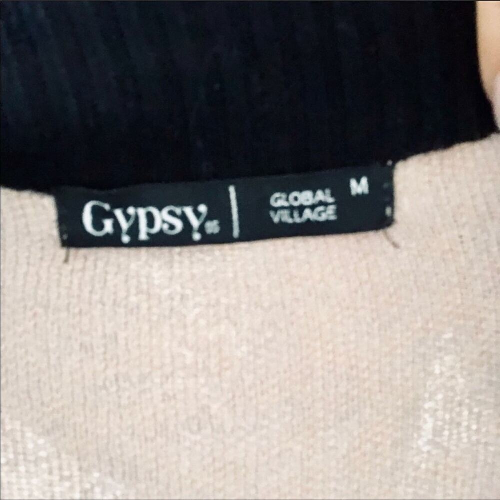 GYPSY 05 REVOLVE Global Village Black Tan Cream Printed Open Cardigan Sweater M - Picture 5 of 6